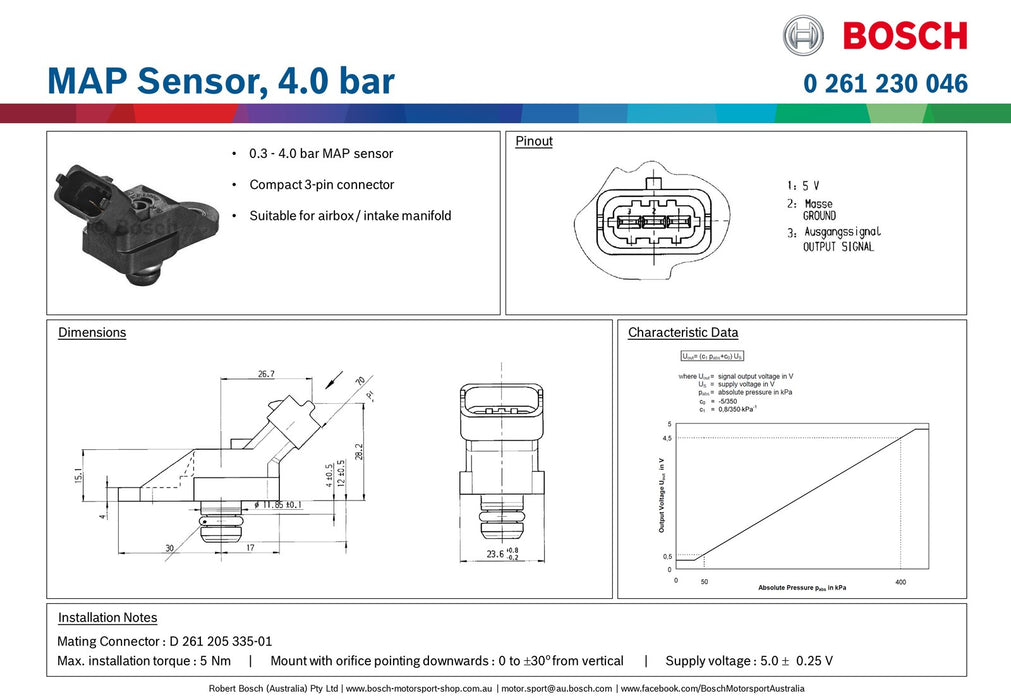 Bosch Map Sensor 4 Bar 0 261 230 046 LongBoost Performance Parts