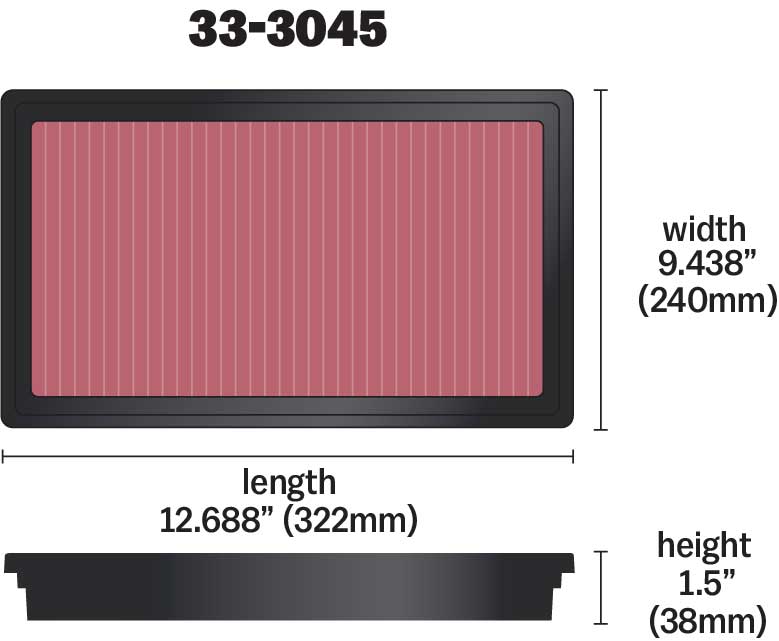 33-3045  K&N Replacement Air Filter, 2015 - 2025 Toyota Hilux/ Fortuna / Mitsubishi Triton