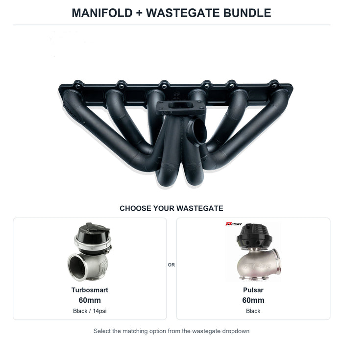 6Boost manifold and black wastegate choices: Turbosmart 60mm or Pulsar 60mm. Select one dropdown option.