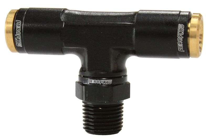 02BLK - 1/8" NPT TEE TO 2 X 1/4" 120 - AF124-04-02BLK