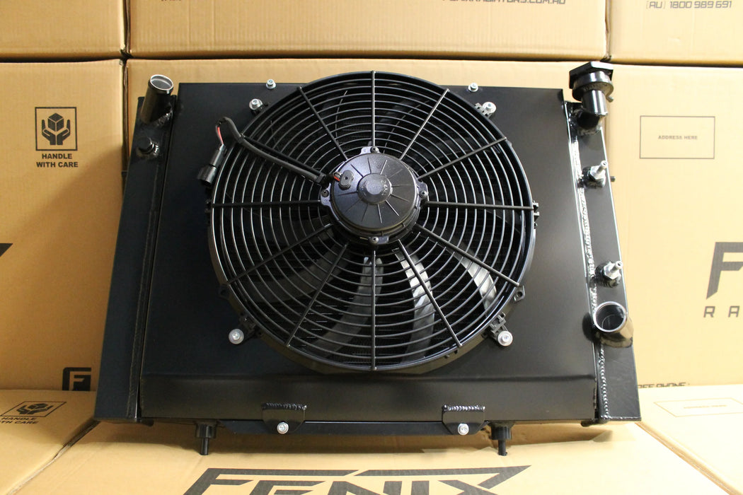 Holden VB-VC-VH-VK 6 Cylinder Full Alloy Performance Radiator, Custom Built Shroud & 16" 3000CFM Spal Fan.