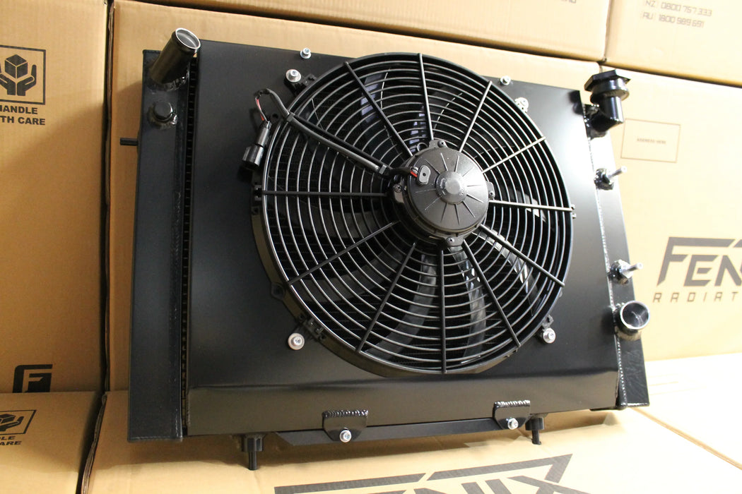 Holden VB-VC-VH-VK 6 Cylinder Full Alloy Performance Radiator, Custom Built Shroud & 16" 3000CFM Spal Fan.