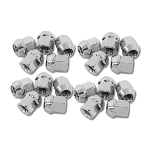 Set of chrome metal valve stem caps on a white background