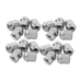 Set of chrome metal valve stem caps on a white background