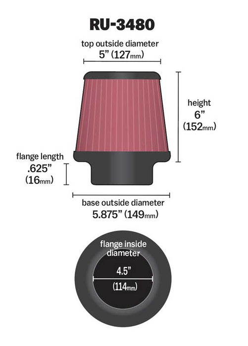 RU-3480 K&N Universal Clamp-On Air Filter