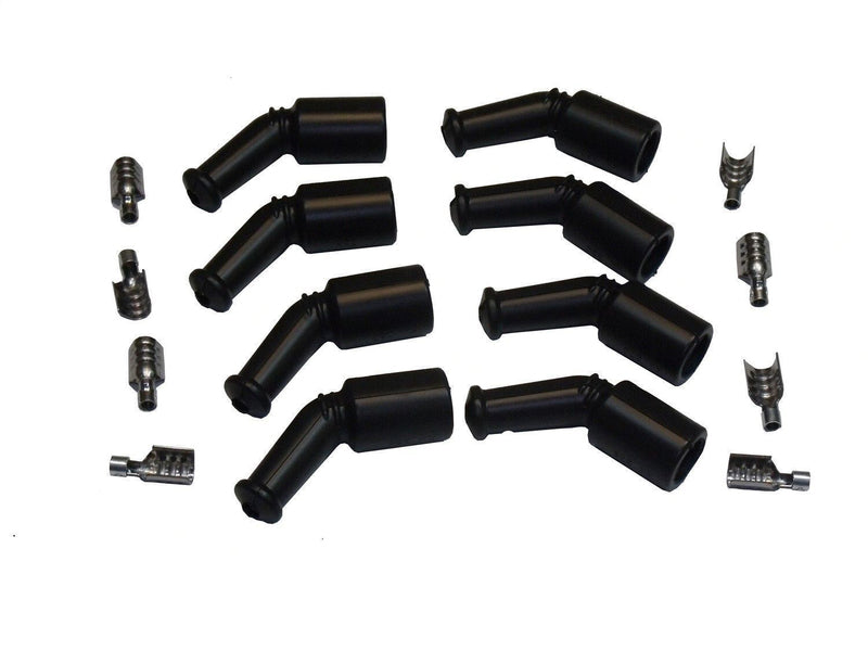 Proflow SuperMax Wire, LS Ignition Coil Boot and Terminal, Black 135 Deg, Chev For Holden, LS, 8 Boots, 8 Terminals, Kit