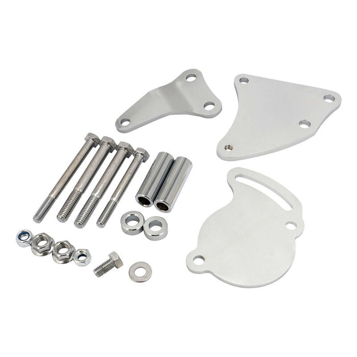 Proflow Power Steering Steel Bracket Kit Fits Saginaw Type II Pump, SB Chev Short Water Pump Chrome