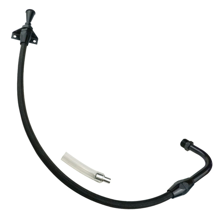 Proflow Transmission Dipstick, Braided Stainless Black, Billet Handle, Firewall Mount, C4,C10, Pan Fill, Each