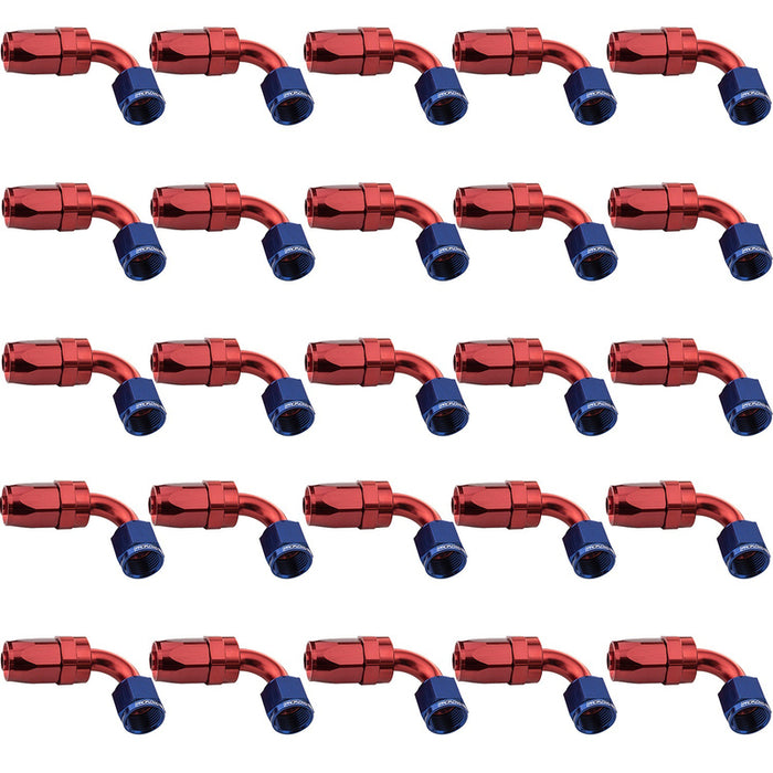 Proflow Bulk Pack 90 Degree Hose End -08AN Hose to Female, Blue/Red 25pc