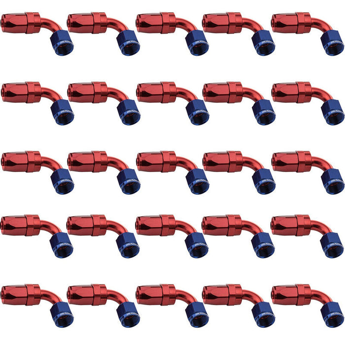 Proflow Bulk Pack 90 Degree Hose End -10AN Hose to Female, Blue/Red 25pc