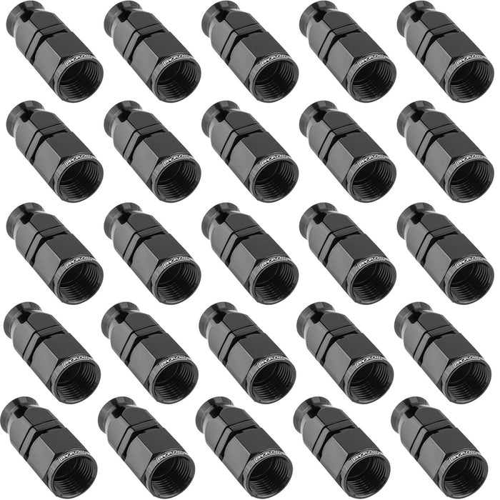 Proflow Bulk Pack Aluminium Straight Hose End -08AN For PTFE, Black, 25pc