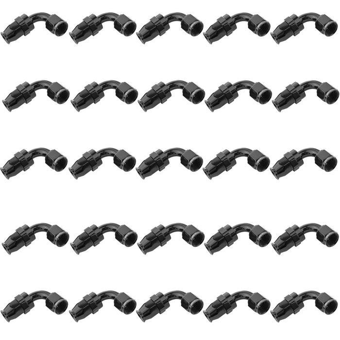 Proflow Bulk Pack Aluminium 90 Degree Hose End -08AN PTFE Hose, Black, 25pc