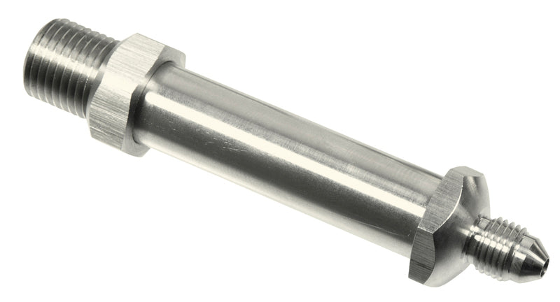 Proflow Chrome Through Frame Hose End Bulkhead 2.560 Max Rail Width, .560in Hole  1/8in. NPT id  To -03AN Male, Sold In Pairs