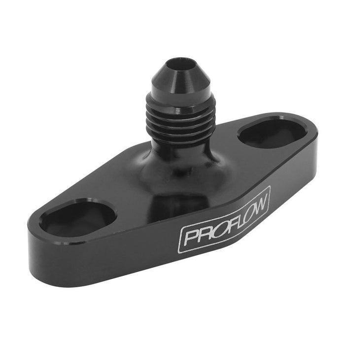 Proflow Turbo Oil Feed Adaptor, 38-44mm Bolt Centre, AN4 Male, Aluminium, Black