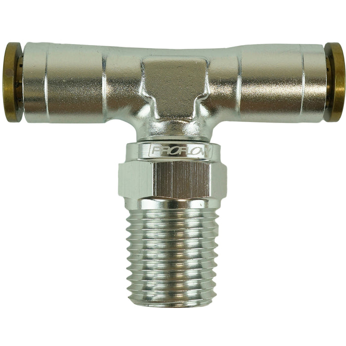 Proflow Fitting, Push To Connect Nylon Tube Tee 1/4in. Nylon Tube To 1/4in. NPT, Silver