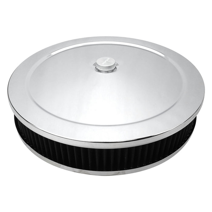 Proflow Air Filter Assembly Round 14in. x 3in, Chrome, Flate Base