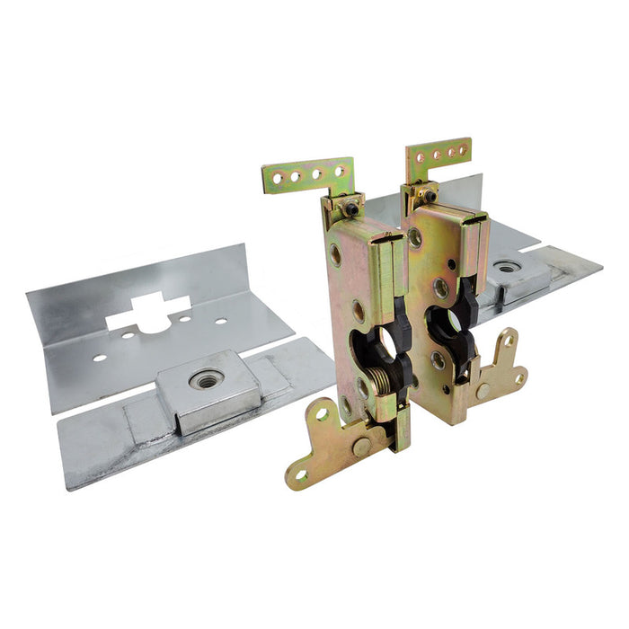 Proflow Universal Standard Bear Jaw Car Door Latch Kit, With Striker Plates, Zinc Plated, Two Stage Latch. Kit