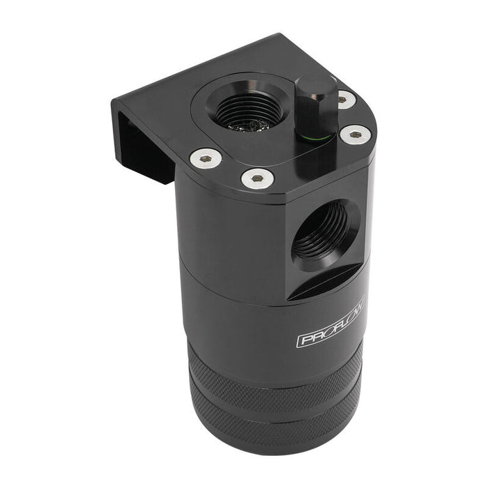 Proflow Inline Air / Oil Separator Catch Can, Baffled, AN10 ORB, Billet Aluminium, 250mL, Universal, Black
