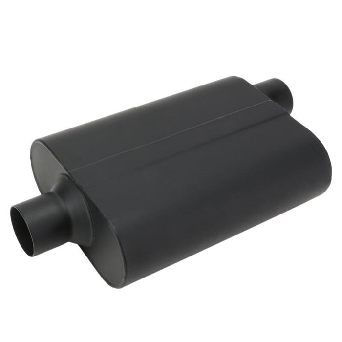 Proflow Muffler, 4.00 in, Black Compact Flow Chamber II, Side Inlet To 4.00 in. Centre Outlet, 9.75" x 13" x 4" body, Each