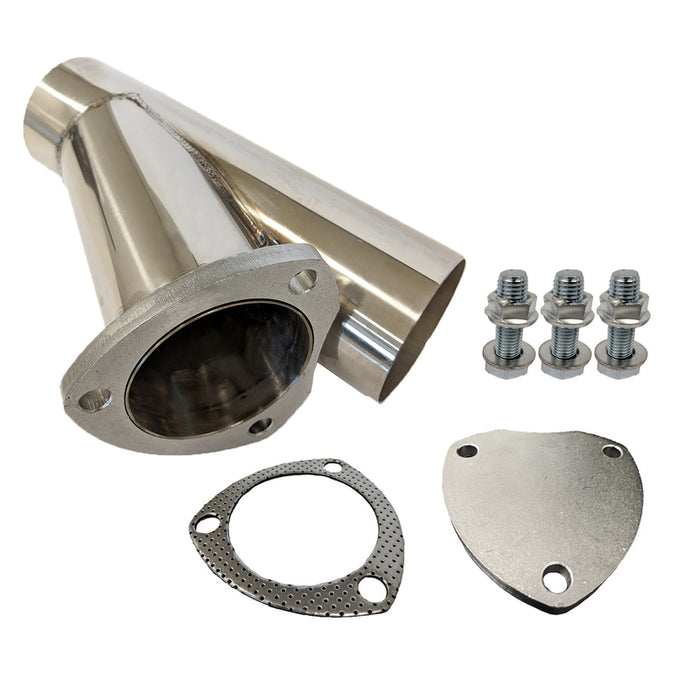 Proflow Exhaust 304 Stainless Steel Cut Out Y Pipe 4.0in, Cap Gasket & Bolts 10in. overall length, Each