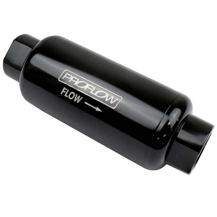 Proflow Fuel Filter, Inline Mount, Billet Aluminium, Black Anodised, 10 Microns, 88mmTotal Length -8 AN Inlet/Outlet, Each