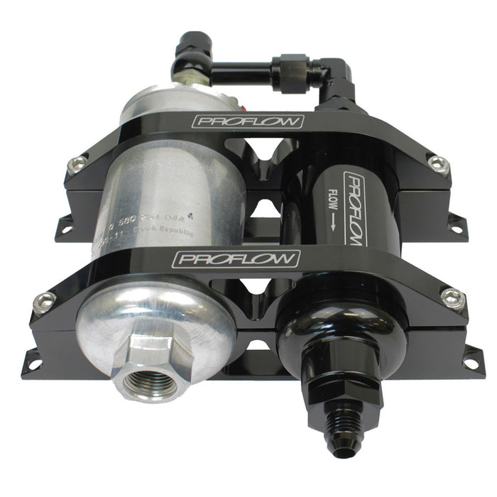 Proflow Fuel Pump Cradle Bracket Kit, Billet, With Fuel Filter & 300 LPH Pump, AN10 & AN6 Adaptors, Black