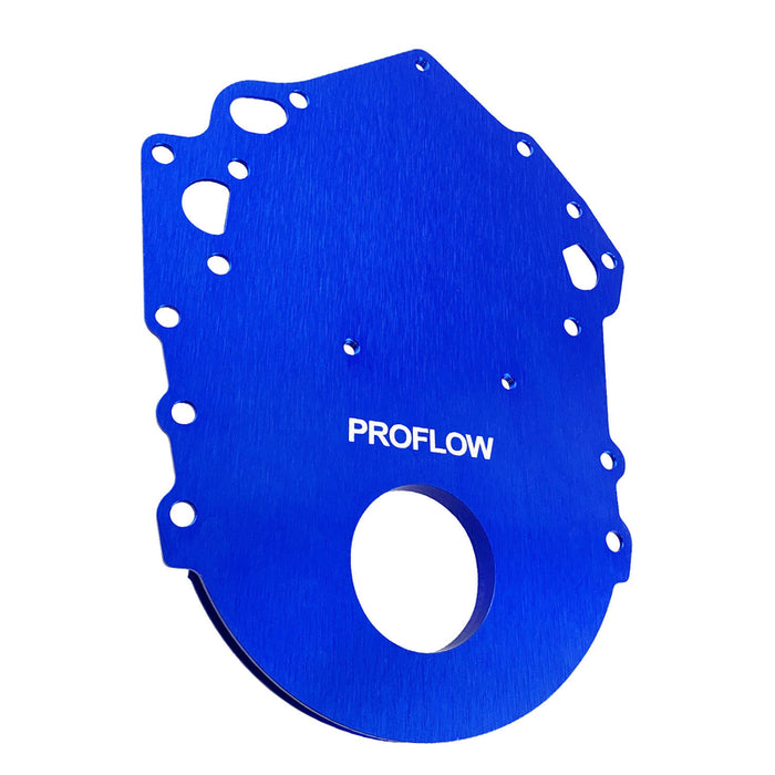 Proflow Billet Timing Cover, 1-Piece, For Ford Cleveland, 302/351C, Billet Aluminium, Blue Anodised, Each