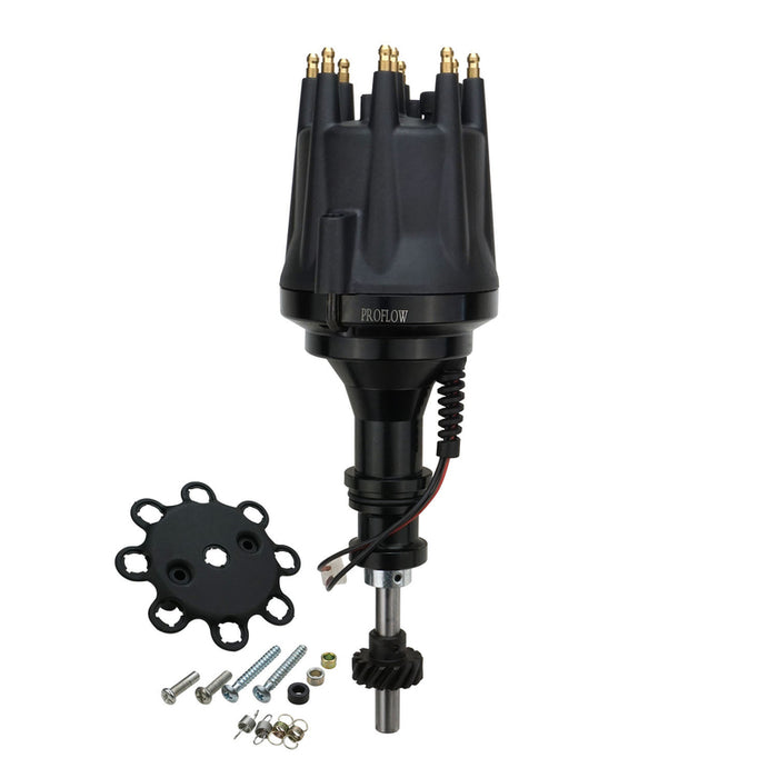 Proflow Distributor, SB Ford 302, 351 Cleveland Pro Series Magnetic Pickup, Mechanical Advance, Black Cap, Early Large Shaft