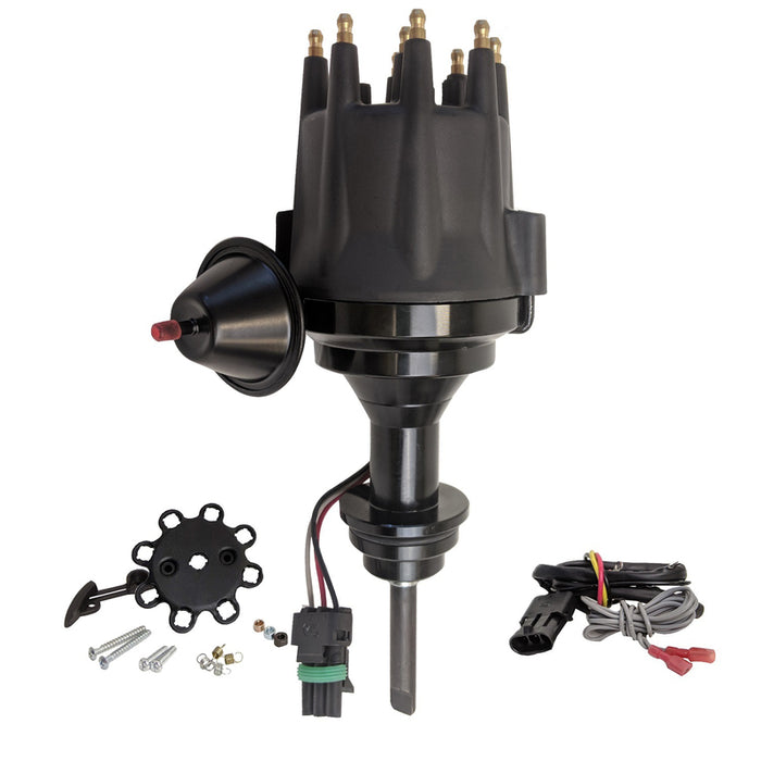Proflow Distributor, Billet Black, HEI Ready-to-Run Black Cap , Vacuum Advance, SB For Chrysler 273, 318, 340, 360