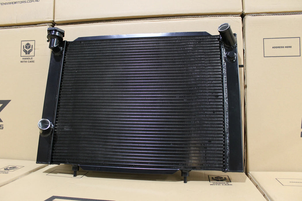 Holden VB-VC-VH-VK Commodore V8 Full Alloy Manual Radiator, Custom Built Shroud & 16" 3000CFM Spal Fan.