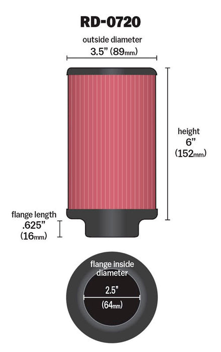 RD-0720 K&N Universal Clamp-On Air Filter