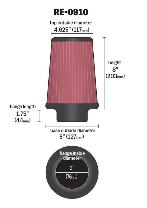 RE-0910 K&N Universal Clamp-On Air Filter
