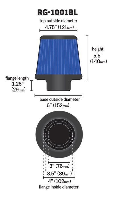 RG-1001BL-L K&N Universal Chrome Filter Multi Lingual