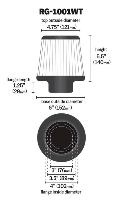 RG-1001WT K&N Universal Clamp-On Air Filter