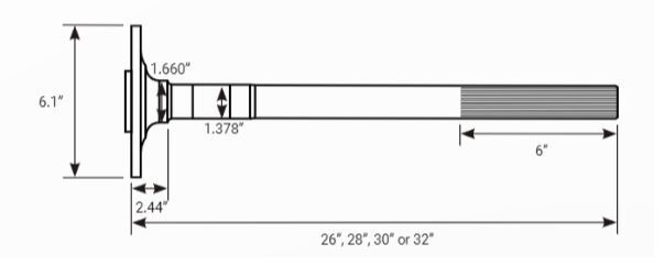 RTS Axle, Ford 9in, Street Forged, Cut to Length, Forged, 28in. Length, 31-Spline, For Chevrolet Holden & Ford