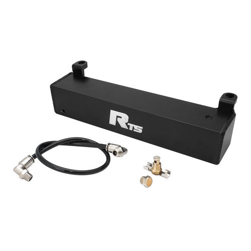 RTS Transmission Overflow Catch Can, GM Powerglide, Rectangular, 600ml Capacity, Aluminium, Black Powdercoated