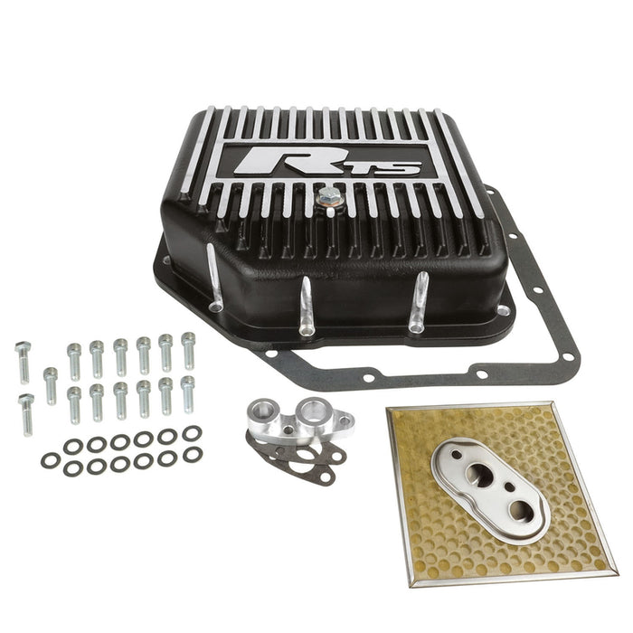 RTS Transmission Pan, Deep, Aluminium, GM TH350, Finned Black Powdercoat, Kit