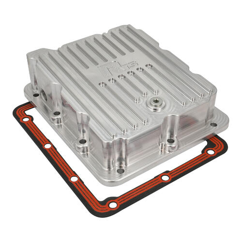 RTS Transmission Pan, CNC Billet Aluminium, For Ford C4/C10, Suits Pan Fill Or Case Fill, With Gasket & Filter, Finned, Raw, Kit
