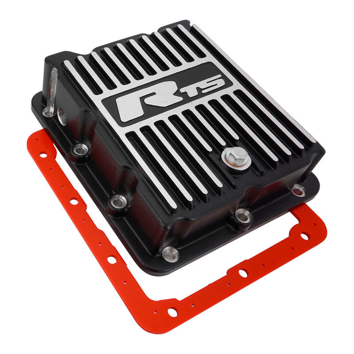 RTS Transmission Pan, Deep, Aluminium, For Ford C4, C10, Suits Pan Fill Or Case Fill, Magnetic Drain Plug, Filter, Finned Black Powder Coated, Kit