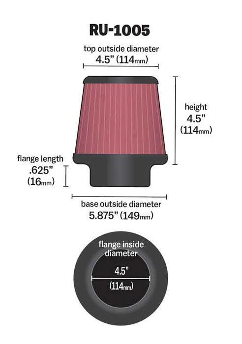 RU-1005 K&N Universal Clamp-On Air Filter