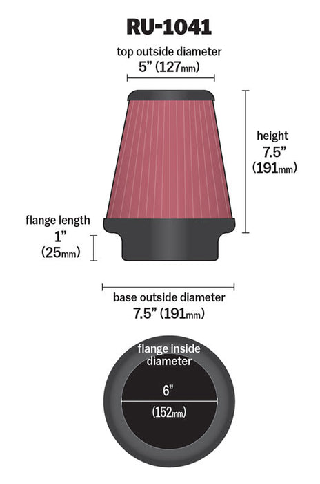 RU-1041 K&N Universal Clamp-On Air Filter