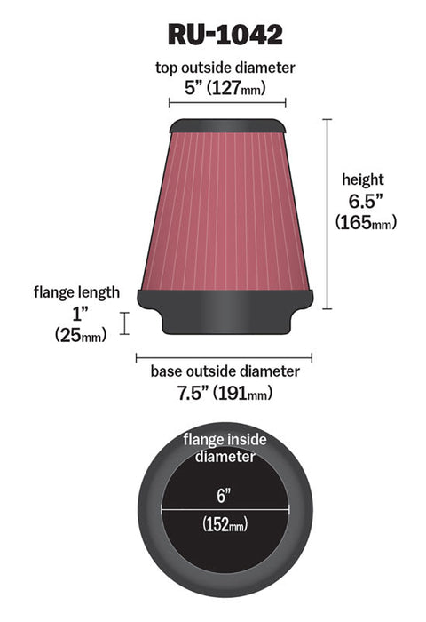 RU-1042 K&N Universal Clamp-On Air Filter