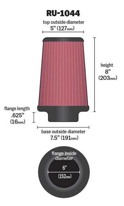 RU-1044 K&N Universal Clamp-On Air Filter