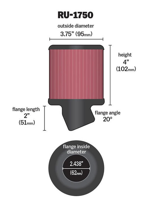 RU-1750 K&N Universal Clamp-On Air Filter