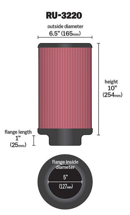 RU-3220 K&N Universal Clamp-On Air Filter
