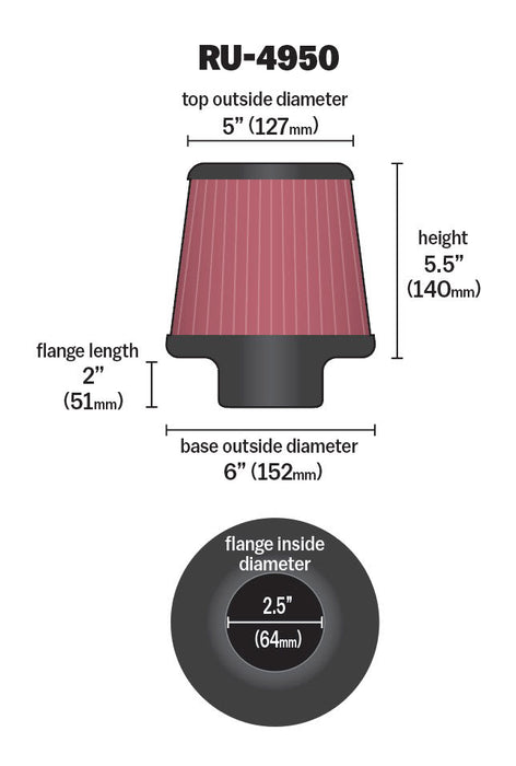 RU-4950 K&N Universal Clamp-On Air Filter