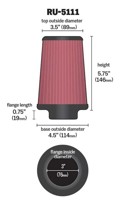 RU-5111 K&N Universal Clamp-On Air Filter