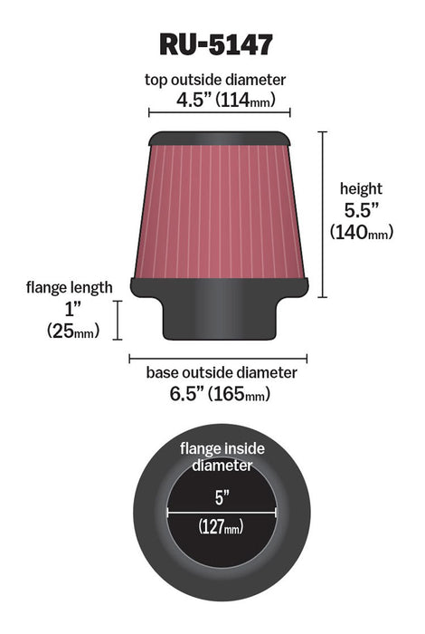 RU-5147 K&N Universal Clamp-On Air Filter