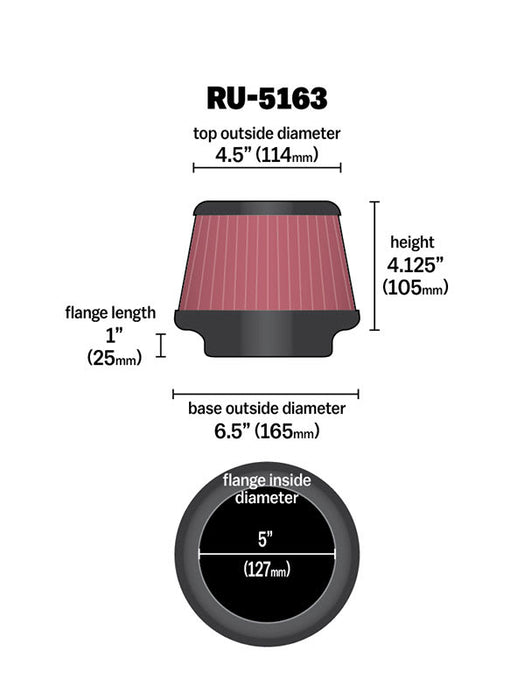RU-5163 K&N Universal Clamp-On Air Filter