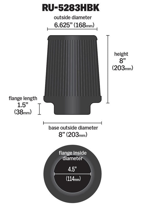 RU-5283HBK K&N Universal Clamp-On Air Filter